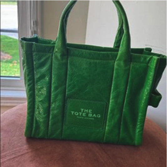 Marc Jacobs Vibrant Green Crinkle Leather Medium Tote